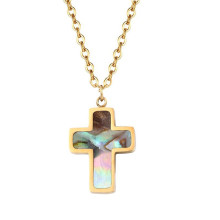 Edelstahl bunte Muschel Kreuz Halskette Anhänger Schmuck